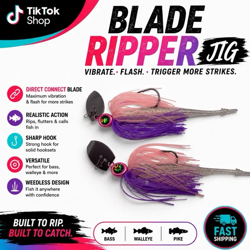 Morning Dawn Custom Made Blade Ripper Bladed Jig 2 PACK - 3/8oz or 1/2oz with Sharp VMC Hooks, Custom Skirts & Trailers, Includes Two Jigs & Two Trailers freshwater fishing big bass pro