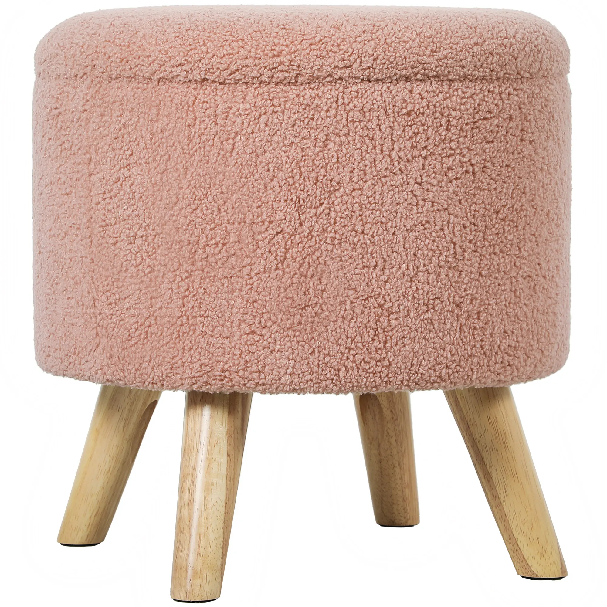 HOMCOM Round Storage Ottoman, Linen Fabric Foot Stool with Removable Top, Padded Seat, Small Foot Rest with Hidden Space and Wooden Legs for Living Room, White