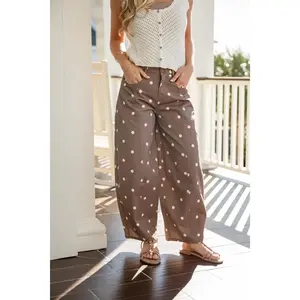 Parisian Dot Brown Barrel Leg Pants