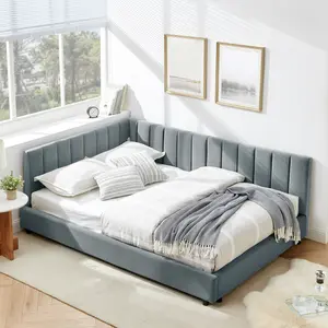 Full Size Upholstered Tufted Bed Frame, Sofa Bed Frame with Comfortable Backrest and Armrests, Full Size Bed for Bedroom, Living Room,Velvet-Gray(81''*60''*29.5'') boneless couch