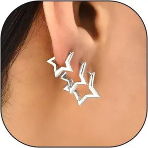 3 Pairs Silver Star Hoop Earrings Set for Women Small Y2k Huggie Earrings Trendy Statement Pentagram Earrings Star Accessories Gift