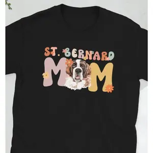 Women's Saint Bernard dog lover, pet mom Graphic T-Shirt - Short Sleeve Crew Neck Regular Fit Casual Wear | Soft & Breathable Fabric, Durable Print, Everyday Comfort, Machine Washable, cute and playful with floral accents casual wear for dog enthusiasts,