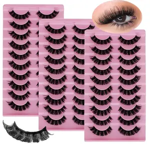 30Pairs/3Pack 3D Effect D Curl Russian Lashes Fluffy Volume Wispy Natural Look Russian Strip Fake Eyelashes for Festival & Casual Looks Cosmetic