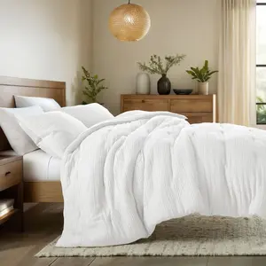 Waffle Textured Comforter Set All Season Down-Alternative Ultra Soft Bedding - Becky Cameron, White, King/California King