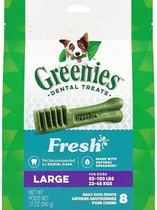 Greenies Large Natural Dental Care Dog Treats Fresh Flavor, 12 oz. Pack (8 Treats)