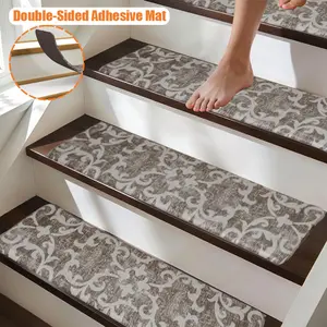 Washable Stair Treads | Non-Slip Anti-Static Stair Carpet | Safe Stair Mats for Kids, Elderly & Pets | Dirt-Proof & Reusable Non-Ski Vintage Area 8 x 30 Inch Non-Slip Stair Treads Staircase Step Treads Foam Stair Pads, Tape Free Durable Stair Treads