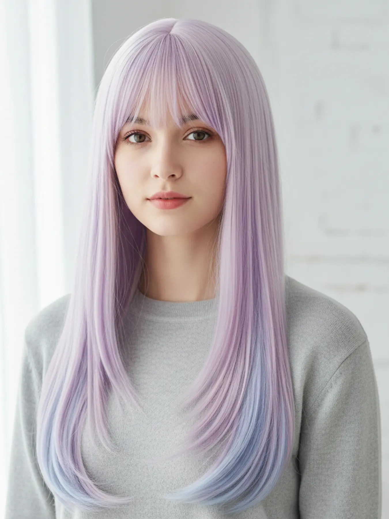 Dreamy Purple Wig Cap, 24 Inch High-Temperature Resistant Fiber, Synthetic Hair, Synthetic Material Wigs, Natural Cute Wig Cap, Straight Style, Medium Length, Perfect for Daily Use and Cosplay, All Seasons, Natural Appearance