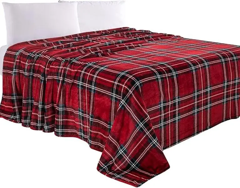 Mocassi Plaid Print Velvet Fleece Blanket - Silky-Soft Velvety Touch, Hotel-Premier Warmth, Fleece Throw, Soft Cozy Blanket, Fluffy Design