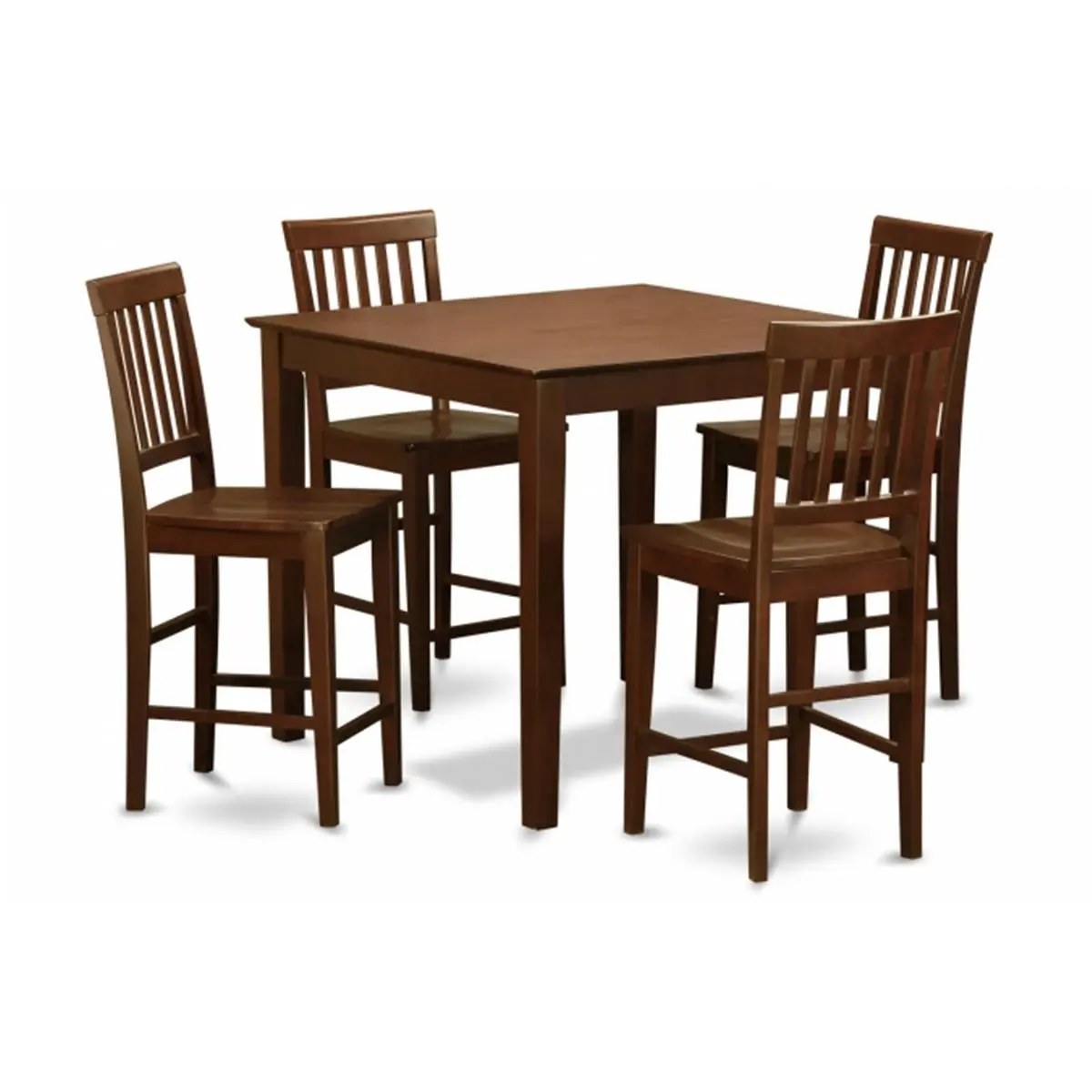 East West Furniture 5-Piece Pub Dining Room Set - Square Hardwood Counter Height Table with Sturdy Legs, 4 Hardwood Counter Height Chairs (4 Seats) for Indoor Kitchen Use, Four Seats