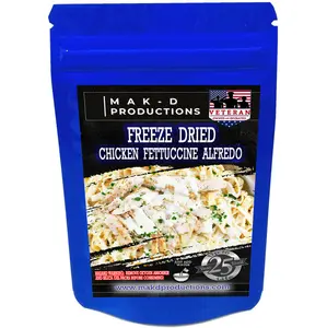 MAK D Productions - Freeze Dried Meal  - Chicken - Pasta - Chicken Fettuccine Alfredo - Gourmet Recipes by a Sullivan University (Louisville, Kentucky) Culinary Chef Graduate - NEVER BLAND TASTING - MADE IN THE USA