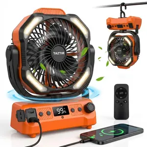 3-in-1 Portable Camping Fan with 20000mAh Battery, Rechargeable Desktop Fan with LED Light & Power Bank, No Plug, 4 Speeds Strong Airflow for Camping, Bedroom, Office & Emergency