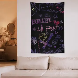 Purple Tattoo Art Tapestry, Wall Hanging Decor, Emo Rap Decor, Hellboy Aesthetic Room Art, Pink and Black Wall Tapestry, Vintage Rap Legend Decor, Dorm Room Essentials, Gift for Peep Fans