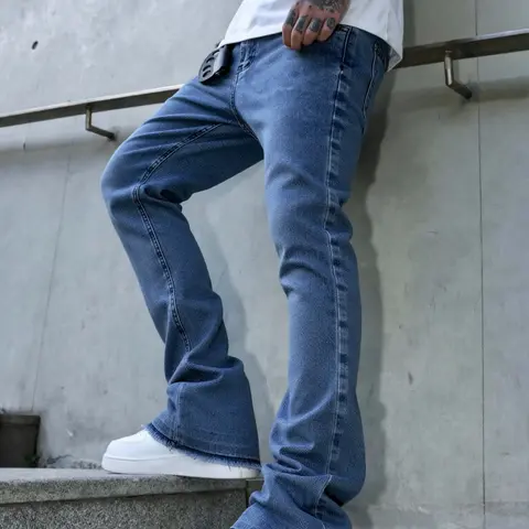 Mid-waist comfortable fit stretch wide-leg Denim jeans, Pants, Y2K style men's jeans, street style loose cuffs, Casual, soft and stretchy fabric, suitable for daily/streetwear, retro blue jeans, designed for fashion-conscious men, Elastic denim pants