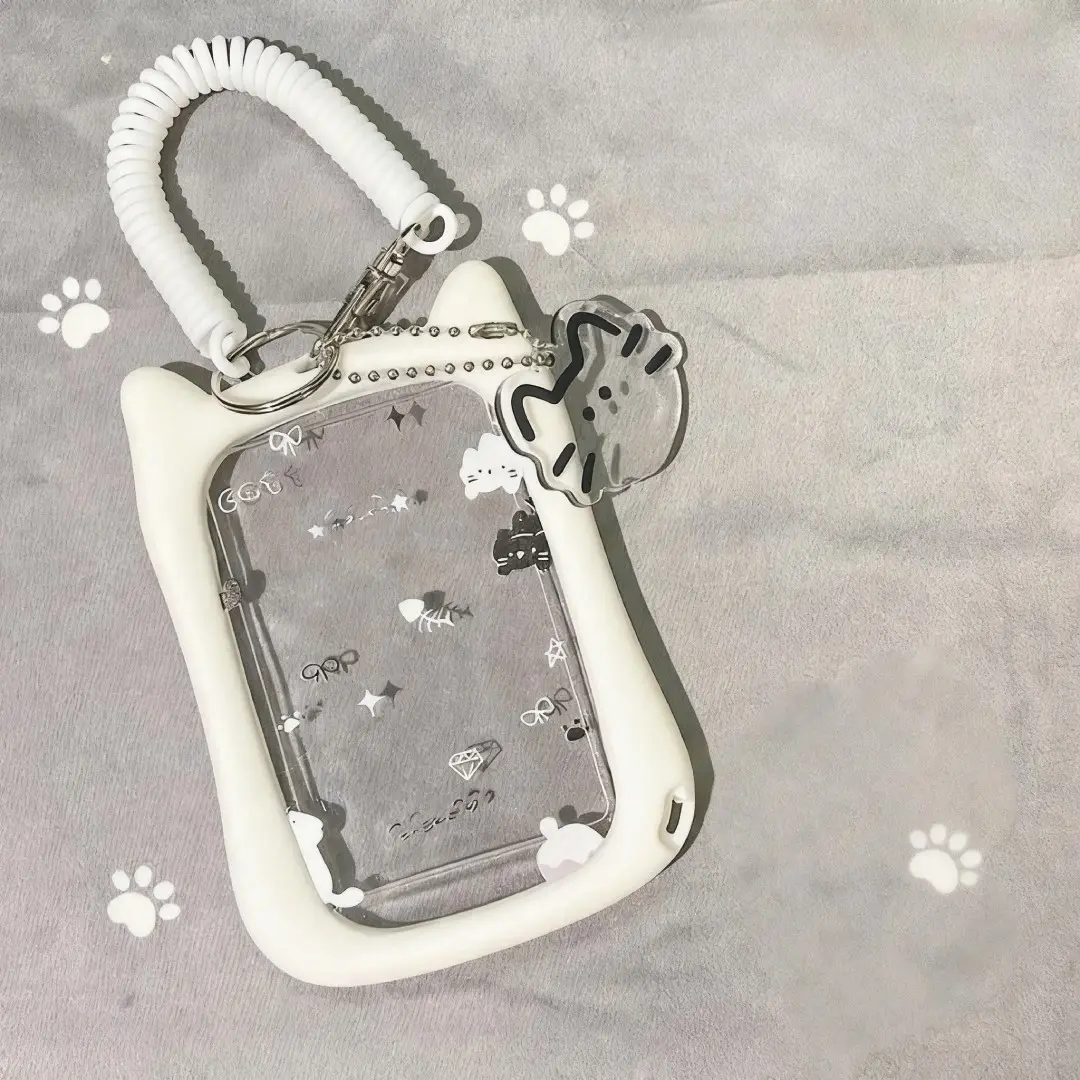 Cute Cat Design Photo Card Holder, 1 Count Transparent Acrylic ID Card Holder, Clear ID Badge Holder, Id Badge Holders Retractable, Retractable Badge Holder, Keychain Badge Reel, Keychain for Office School Student
