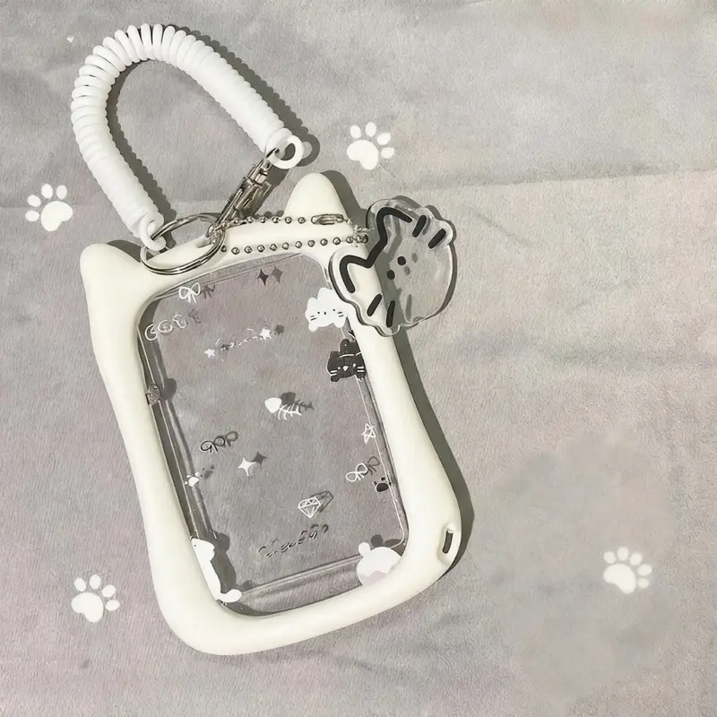 Cute Cat Design Photo Card Holder, 1 Count Transparent Acrylic ID Card Holder, Clear ID Badge Holder, Id Badge Holders Retractable, Retractable Badge Holder, Keychain Badge Reel, Keychain for Office School Student, Id Holders For Badges
