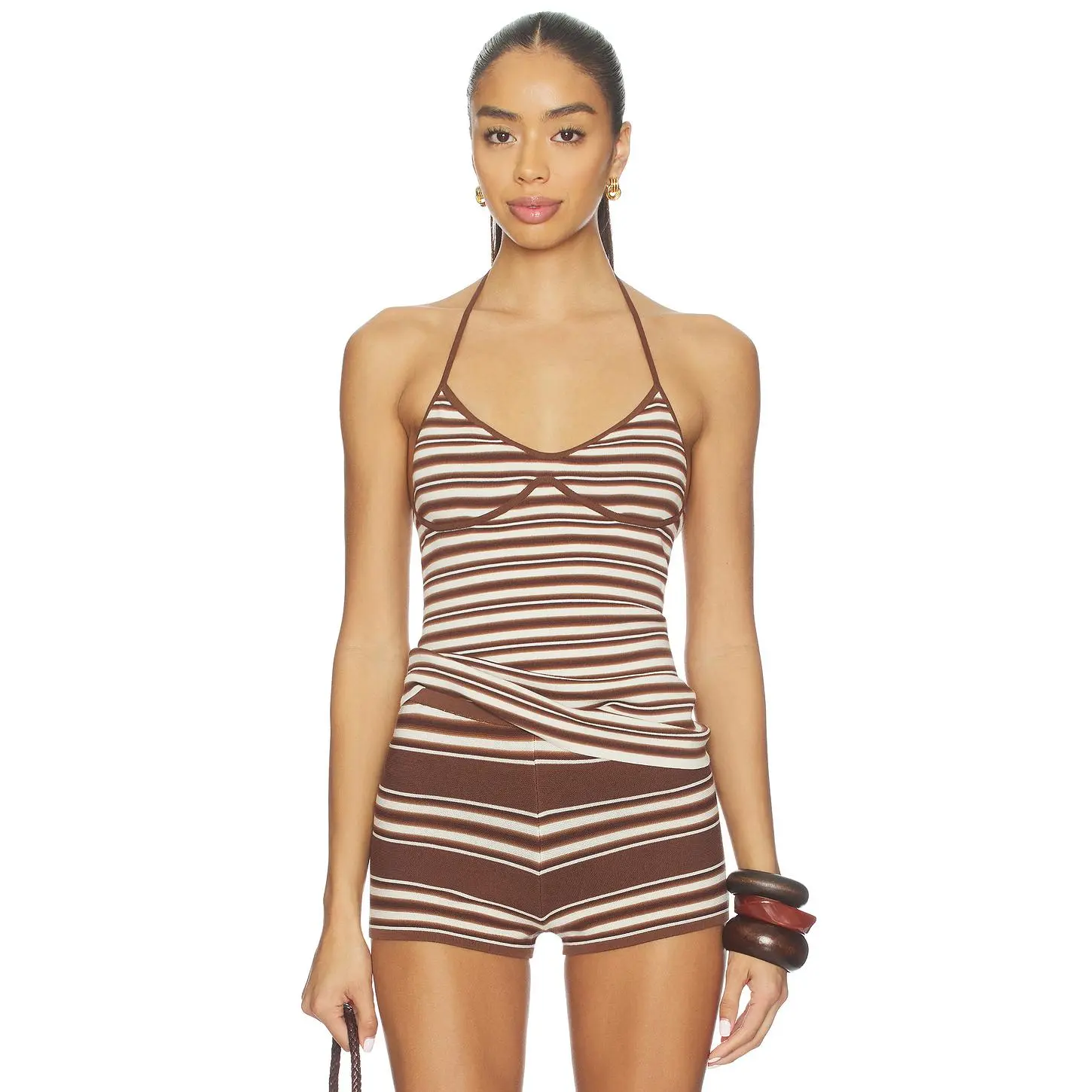 FAITHFULL THE BRAND Citara Halter Top in Ombre Stripe Macro Carob