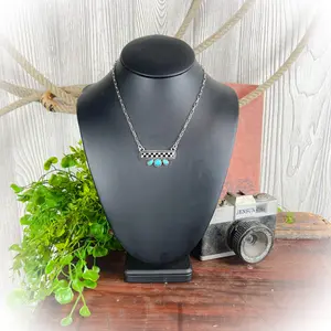 z-Western Checkered Bar Necklace with Turquoise Stones – Silver Cowgirl Jewelry