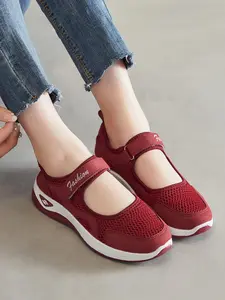 Women's Comfortable Soft Sole Velcro Single Shoe Breathable Mesh Sport Sandals One-Click Lazy Shoes Mom Shoes Hole Shoes