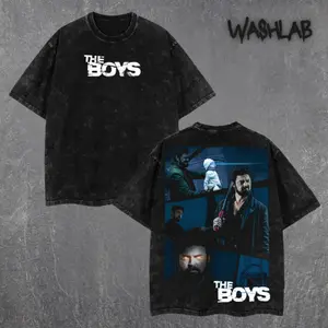 Retro The Boy Season 5 - Billy Butcher Anti Hero Action Series Graphic Tee Washed – Double Sided Print Oversized Acid-Washed Heavyweight Cotton T-Shirt – Unisex Comics Tee, Perfect Gift for Comic Fans and Lovers Menswear Tops