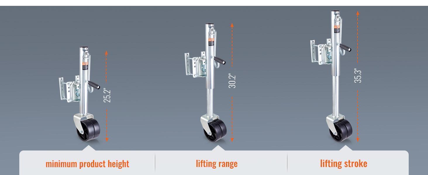 【fathersdaygift】VEVOR Boat Trailer Jack 35.3 in, Bolt-on Trailer Tongue Jack Weight Capacity Max 2000 lbs, with PP Wheel and Handle for lifting RV Trailer, Horse Trailer, Utility Trailer, Yacht Trailer