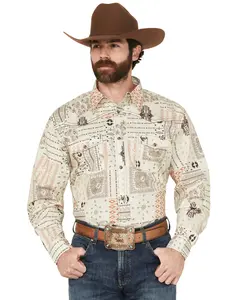 Men's Cowboy Hardware Southwestern Print Long Sleeve Snap Stretch Western Shirt - 125582-073-M