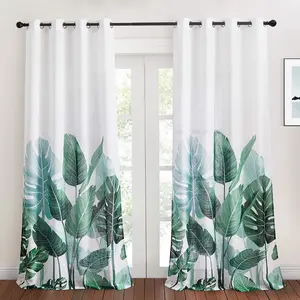 Crossweave Sheer Curta - Tropical Leaves Window Curta for Bedroom Natural Pattern on White Sheer Backdrops for Dining Room W 50 x L 95 inch, 2 Pcs