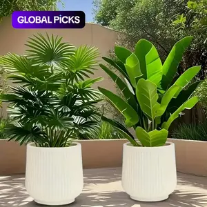 2PCS Classic Roman Stripe Plastic Planters | Decorative Medium Round Metallic Coated Surface | Lightweight Durable | For Succulents Cacti Plants | Indoor Outdoor Garden Patio Home Decor | Halloween Christmas Decoration Ribbed Planters #GLOBAL PICKS