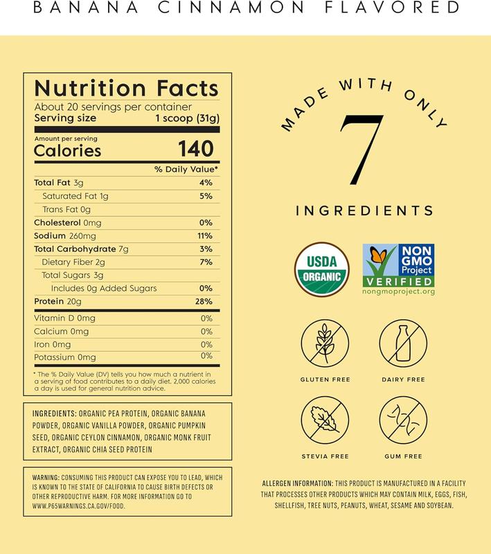 Truvani Vegan Pea Protein Powder | Banana Cinnamon | 20g Organic Plant Based Protein | 20 Servings | Keto | Gluten & Dairy Free | Low Carb | No Added Sugar