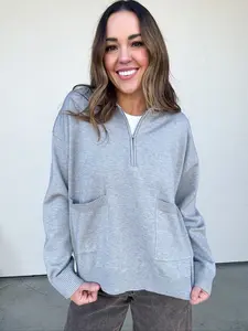 Grey Half Zip Sweater with Pockets