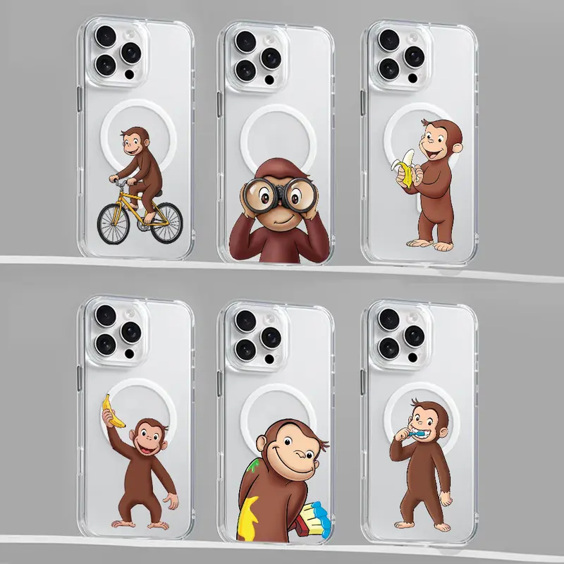 Curious George phone case for iPhone 17/16/15/14/13/12/11/XS/Pro Max/Plus/AIR,Magnetic cute monkey Case Compatible with MagSafe,for Samsung S26/S25/S24/S23/S22/PLUS/ULTRA/FE/A56/A54,Wireless Slim Clear Phone Case Anti-Yellowing Shockproof Protective Cover
