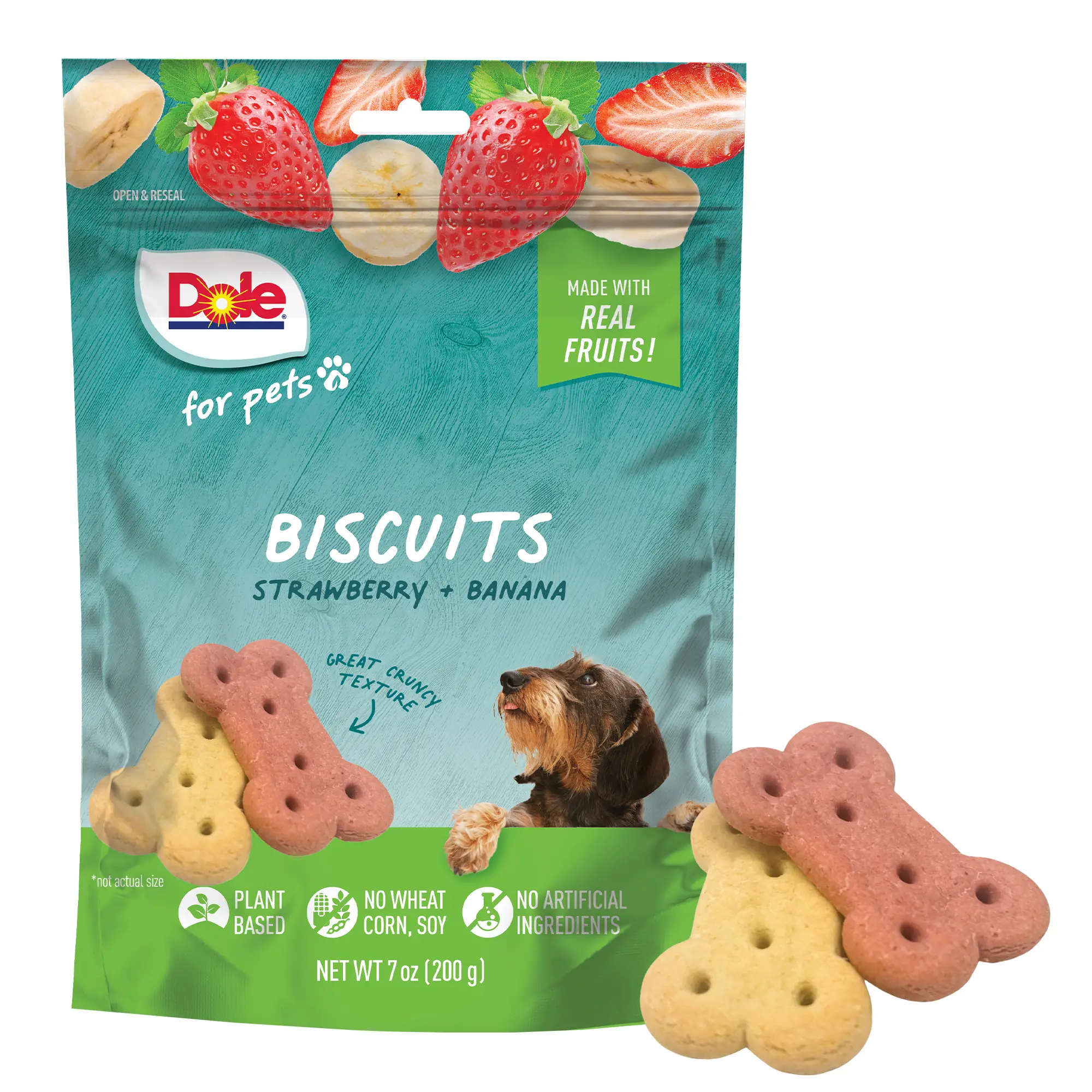 Dole for Pets Freshly Fetched Banana & Strawberry Dog Biscuits - Real Fruit Flavor - Vegan Crunchy Snacks - No Wheat, Corn, Soy or Artificial Additive