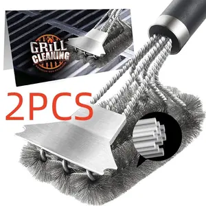 1 Or 2 Pcs Grill Cleaning Brush with Scraper, Stainless Steel Bristle BBQ Grill Cleaner Comfort Handle Grill Accessories