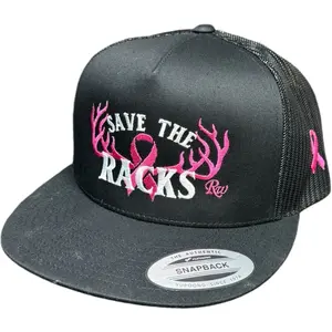 RW Save The Racks Hat - Dark Color, Features "SAVE THE RACKS" & Pink Racks Design, Snapback Style, Black Front Panel