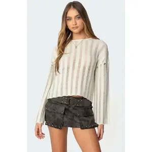 Edikted Women's Stripey Shredded Sweater