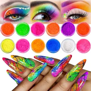 Pigment Powder for Nails, 12 Colors Fluorescent Rainbow Resin Pigment Powder for Acrylic Gradient Smoke Nails, High-Gloss Paint Pigment Powder Dust for Halloween Manicure Eyeshadow Liner Makeup duck foot