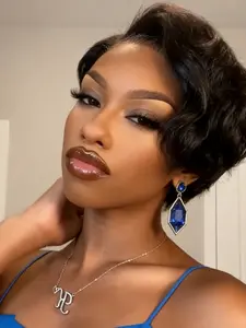 13X4X1 Lace Wigs Human Hair Silky Pixie Cut Wig Short Wave Bob Wigs for Black Women