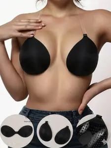 Invisible Push-Up Bra, Seamless Strapless Backless Dress Top, Plain Design, Loose Fit, All-Season Wear, Buckleless Style, Unlined