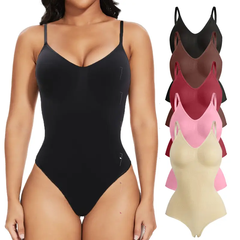 Women's 1/2 Pack Sleeveless Adjustable Strap Basic Minimalist Black Shapewear Bodysuit, Comfy Fabric Mesh Breathable Compression Thong Bodysuits, Suitable for Everyday Wear Clothes Bodysuits Womenswear