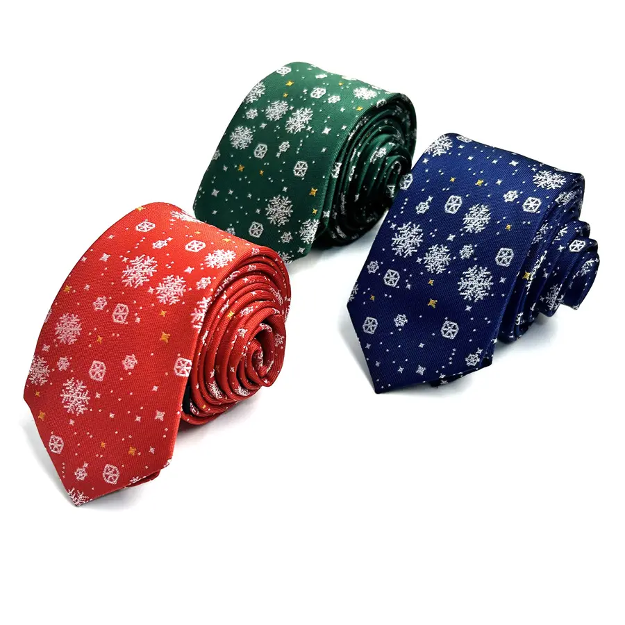 Christmas Snowflake Jacquard Skinny Necktie for Men, Woven Embroidery Xmas Holiday Neck Tie, Classic Red Green Navy Formal Collar Accessory for Christmas Party New Year Dinner Costume Gift
