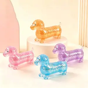 Dachshund Squishy, Squishy Fidgets, Glitter Weiner Dog Maltose Stress Relief Toy, Slow Rise Fidget for Anxiety Relief, Animal Decompression Toy, Soft Squeeze Desk Gadget for Home Office Travel