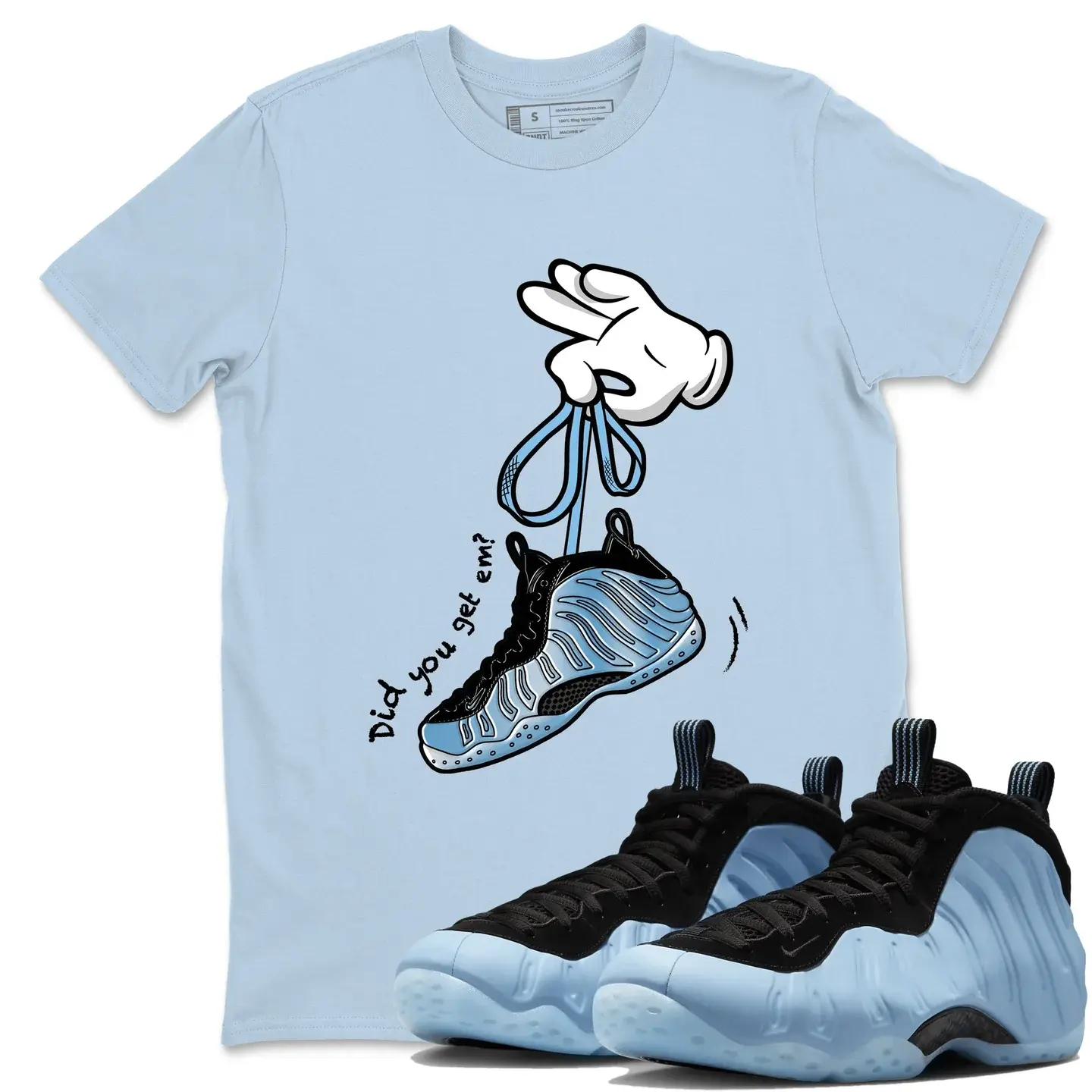 Cartoon Hands Foamposite Sneaker Match Tee, Psychic Blue Graphic Shirt, Sneakerhead Streetwear T-Shirt, Gildan 5000 Heavy Cotton