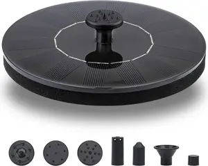 Floating solar powered fountain Solar Fountain Pump for Bird Bath with 6 Nozzles, Solar Powered Water Fountain Pump for Garden, Ponds, Pool, Fish Tank and Outdoor(Black）