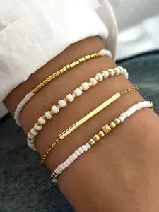 4 Piece Boho Colorful Beaded Bracelets Set, Trendy Beach Vacation Style, Plastic Material, All Seasons, No Choking Hazard