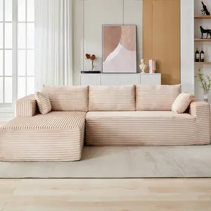 【TikTokShopBlackFriday】【Two Packages】Modular L-Shaped Sectional Sofa with Chaise, Deep Seat Corduroy Couch for Living Room, Bedroom, Apartment, Minimalist Sleeper Sofa, No Assembly Required