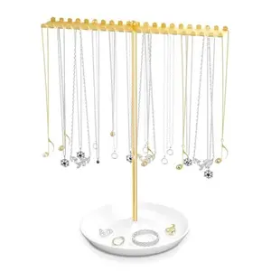 Jewelry Organizer Stand, Metal Necklace Holder Display With 42 Hooks, Gold Jewelry Holder for Necklaces, Bracelets, Rings, Bedroom College Dorm Decor for Women and Girls