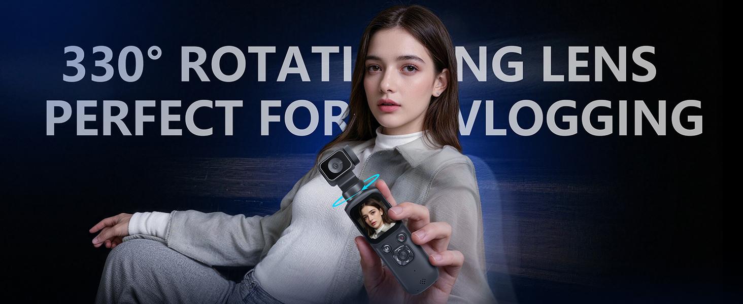 Lmzour 4K Vlogging Camera with Face Tracking & 330° Rotating Lens | Pocket Camera for TikTok & YouTube