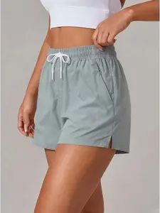 Women’s summer quick-dry sports shorts — drawstring running/fitness shorts with side slits, casual shorts
