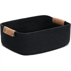 Black Storage Baskets for Organizing,  Basket for Toys,Woven Baskets for Storage, Decorative Basket for Living Room, 13" x 11" x 6"