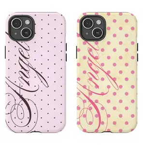Y2K Coquette "Angel" Script Phone Case | Pink Polka Dot Aesthetic Protective Cover For iPhone 17 Pro Max 16 15 14 13 12 11 for Samsung S21 S22 S23 S24 S25 S26 Phone Case | Tough Phone Case
