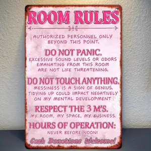 Vintage Pink Room Rules Metal Sign 8x12 Inches Rustic Decor for Girls Bedroom Featuring Humorous Guidelines Easy Wall Mount No Power Needed Bedroom Door Decor Tin Sign Retro Style